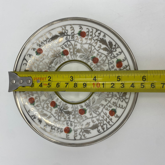 Royal Chelsea Teacup & Saucer 2242A Strawberries Silver - Picture 4 of 12